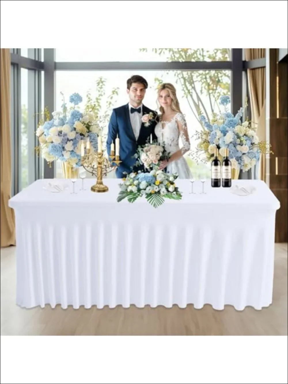 Spandex Fitted Tablecloth Rectangle 6FT Wrinkle Resistant Elastic Table Skirt